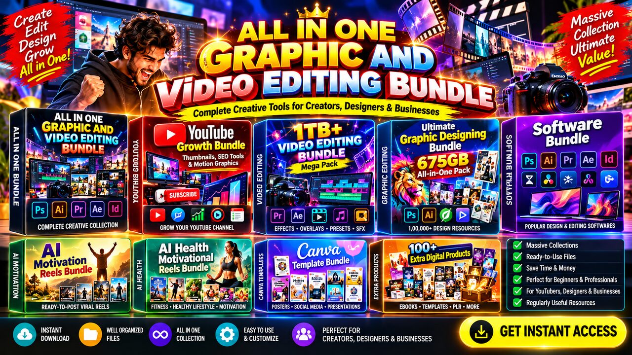 All-in-One Graphic & Video Editing Mega Bundle cover
