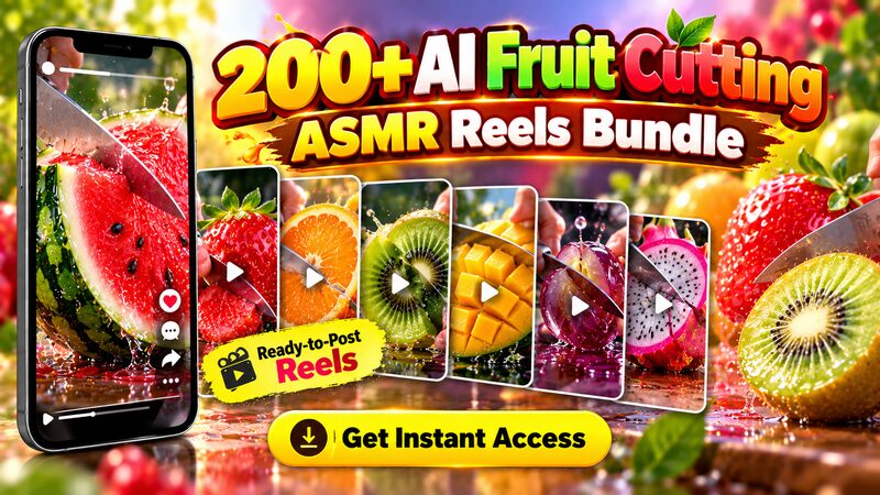 200+ AI Fruit Cutting ASMR Reels bundle cover
