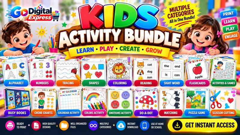 Kids Educational Activity Bundle – Alphabet, Numbers, Worksheets & Games cover