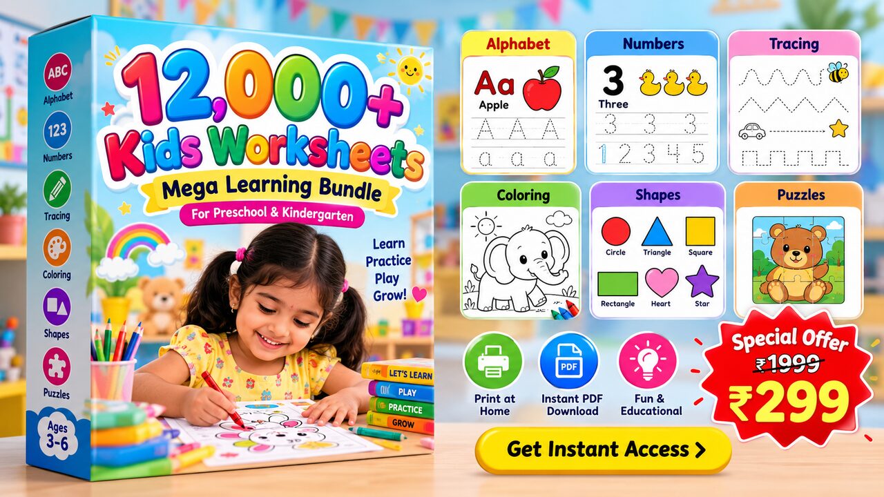 12,000+ Kids Worksheets – Mega Learning Bundle cover