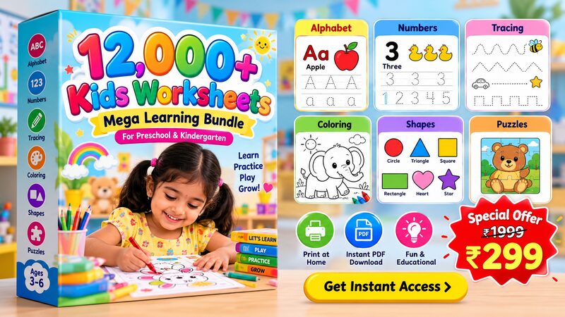 12,000+ Kids Worksheets – Mega Learning Bundle cover